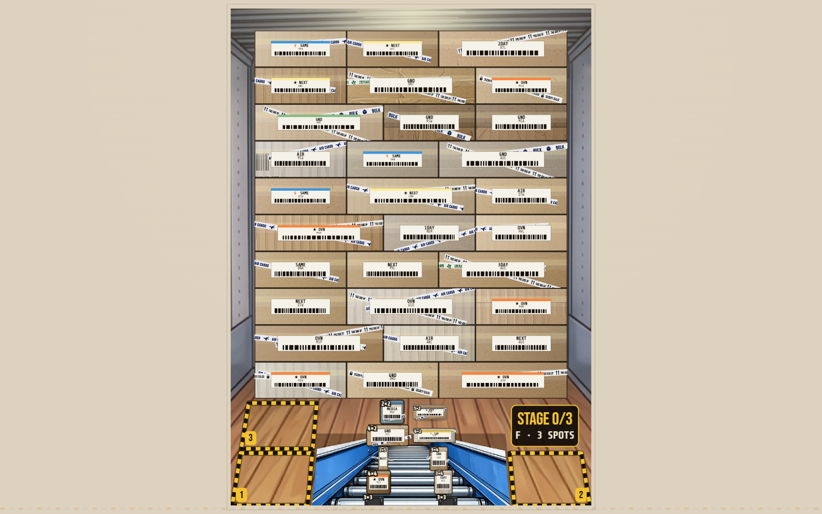 A completed freight wall filling the trailer from floor to ceiling.
