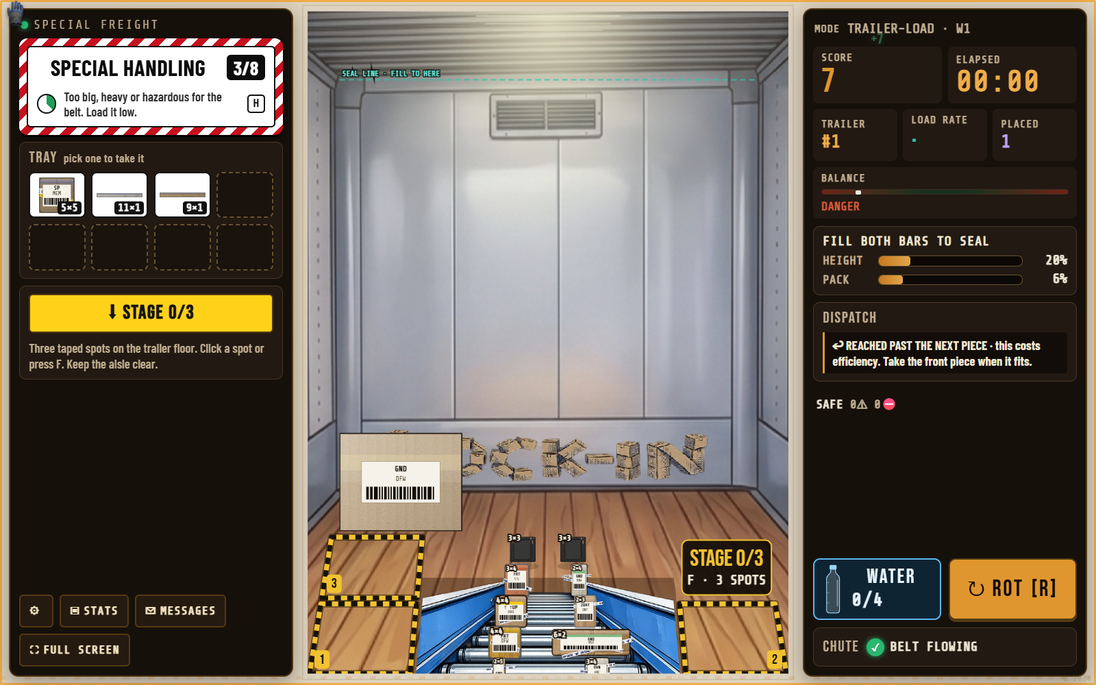 The warning shown when a player takes a belt piece from behind the front of the queue.