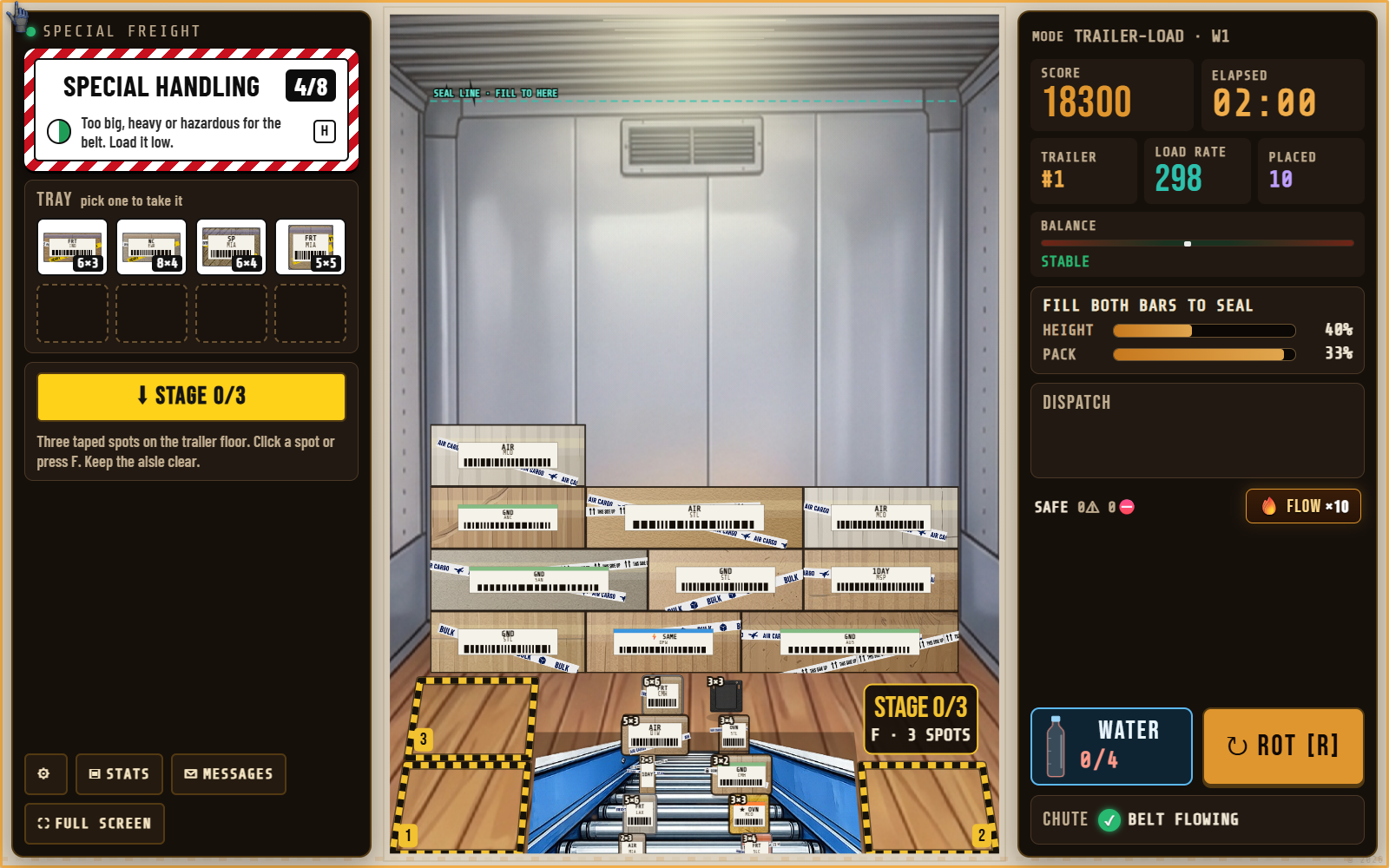The pace readout showing pieces per hour during a wall.