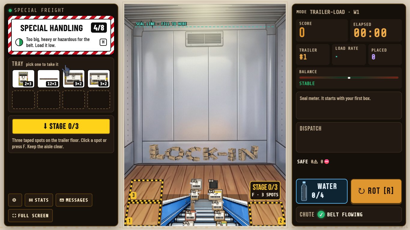 The first wall: special handling at left, the trailer in the middle, messages and controls at right.